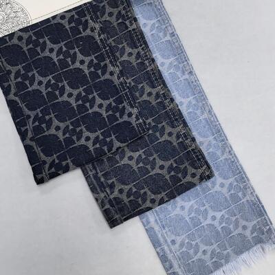kopen 60% Katoen Vierblad Ster Blauw Jacquard Gebreide Denim Stof Voor Jeans 10.5 Oz online vervaardiging